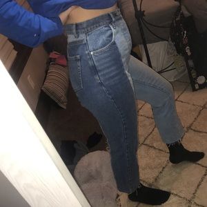Two toned high waisted mom jeans